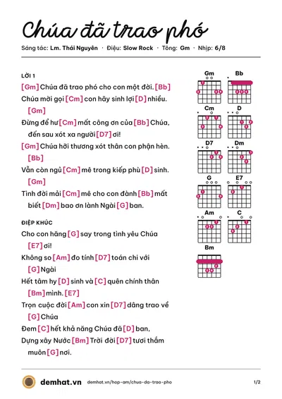Hợp âm Chúa đã trao phó (Quốc Đại) – bản nhạc PDF trang 1, tông Gm