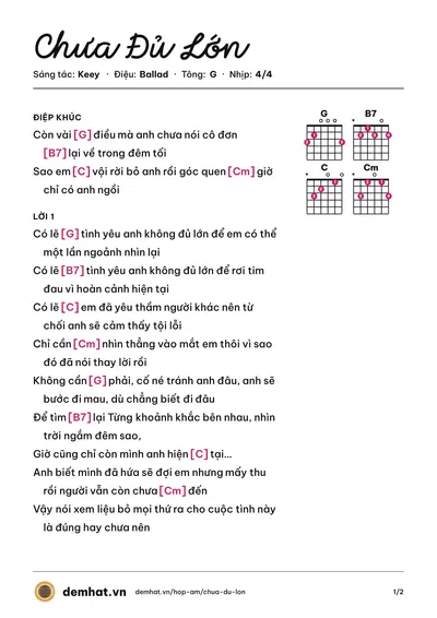 Hợp âm Chưa Đủ Lớn (Keey) – bản nhạc PDF trang 1, tông G