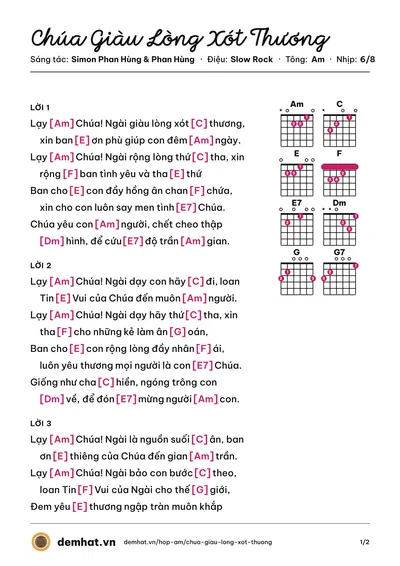 Hợp âm Chúa Giàu Lòng Xót Thương (Phan Đinh Tùng) – bản nhạc PDF trang 1, tông Am