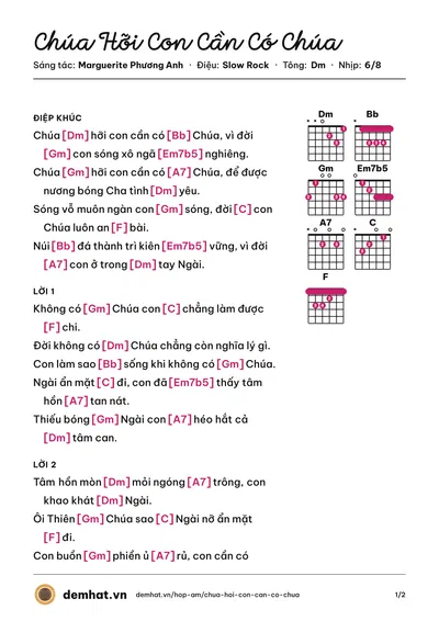 Hợp âm Chúa Hỡi Con Cần Có Chúa (Angelo Band) – bản nhạc PDF trang 1, tông Dm