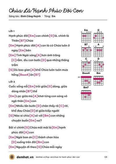 Hợp âm Chúa Là Hạnh Phúc Đời Con (Mai Thiên Vân) – bản nhạc PDF trang 1, tông Em