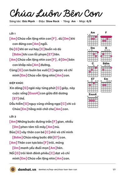 Hợp âm Chúa Luôn Bên Con (Đức Mạnh) – bản nhạc PDF trang 1, tông Am