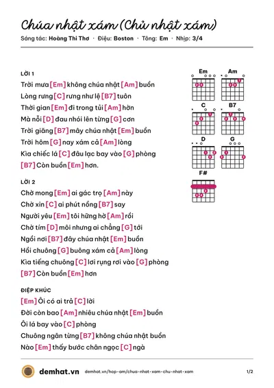 Hợp âm Chúa nhật xám (Chủ nhật xám) (Hoàng Thi Thơ) – bản nhạc PDF trang 1, tông Em