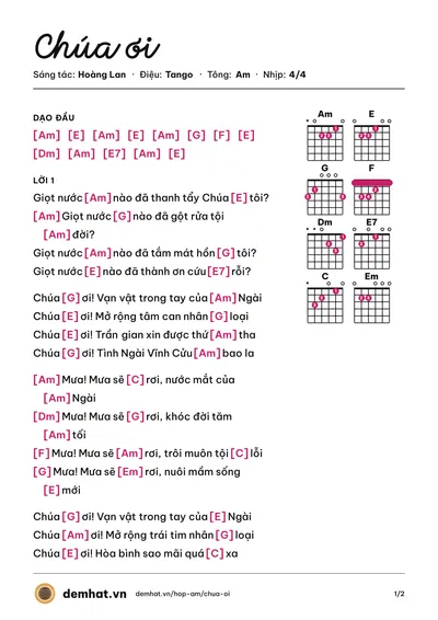 Hợp âm Chúa ơi (Thanh Hoài) – bản nhạc PDF trang 1, tông Am