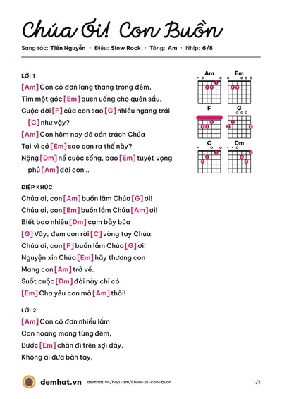 Hợp âm Chúa Ơi! Con Buồn (Phạm Đình Thái Ngân) – bản nhạc PDF trang 1, tông Am