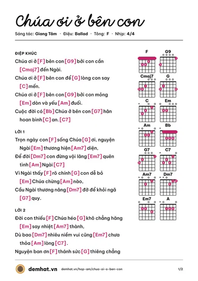 Hợp âm Chúa ơi ở bên con (Angelo Band) – bản nhạc PDF trang 1, tông F