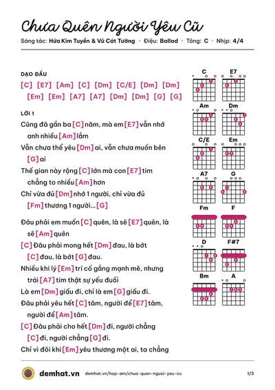 Hợp âm Chưa Quên Người Yêu Cũ (Hà Nhi) – bản nhạc PDF trang 1, tông C