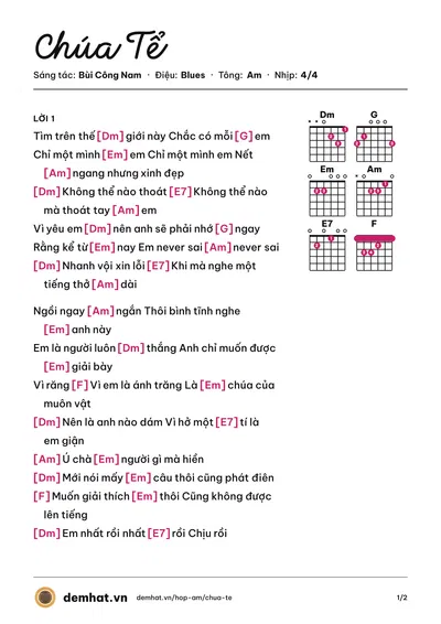 Hợp âm Chúa Tể (Bùi Công Nam) – bản nhạc PDF trang 1, tông Am