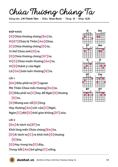Hợp âm Chúa Thương Chúng Ta (Như Mai) – bản nhạc PDF trang 1, tông G