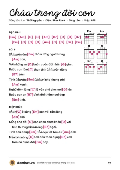 Hợp âm Chúa trong đời con (Nguyễn Hồng Ân) – bản nhạc PDF trang 1, tông Em