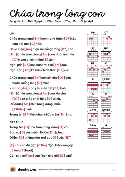 Hợp âm Chúa trong lòng con (Ca đoàn Kitô Vua) – bản nhạc PDF trang 1, tông Em