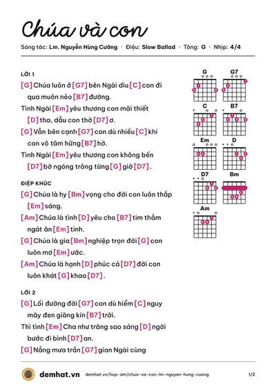 Hợp âm Chúa và con (Hiền Thục) – bản nhạc PDF trang 1, tông G
