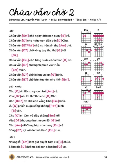 Hợp âm Chúa vẫn chờ 2 (Bảo Yến) – bản nhạc PDF trang 1, tông Em