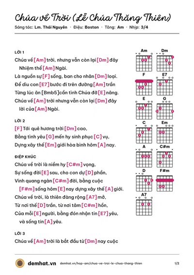 Hợp âm Chúa về Trời (Lễ Chúa Thăng Thiên) (Lm. Thái Nguyên) – bản nhạc PDF trang 1, tông Am
