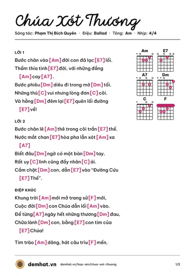 Hợp âm Chúa Xót Thương (Kiều Oanh) – bản nhạc PDF trang 1, tông Am