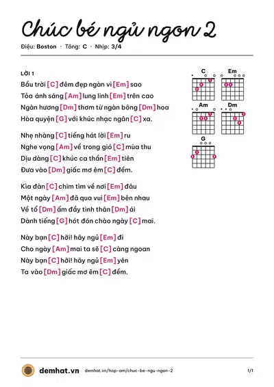 Hợp âm Chúc bé ngủ ngon 2 (bé Hà My) – bản nhạc PDF trang 1, tông C