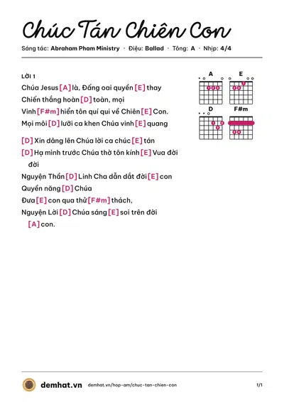 Hợp âm Chúc Tán Chiên Con (Phạm Văn Duy) – bản nhạc PDF trang 1, tông A