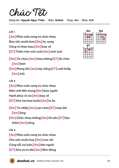 Hợp âm Chúc Tết (Khởi My) – bản nhạc PDF trang 1, tông Am