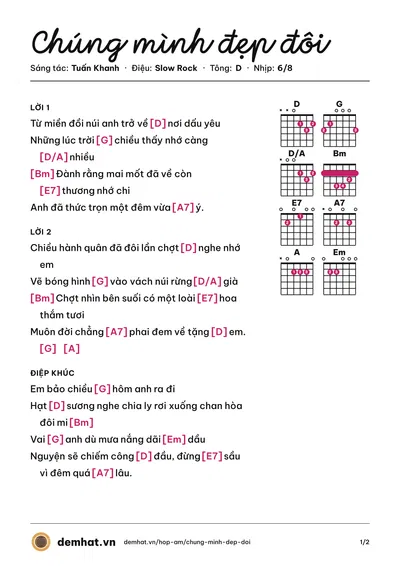 Hợp âm Chúng mình đẹp đôi (Nhật Trường) – bản nhạc PDF trang 1, tông D