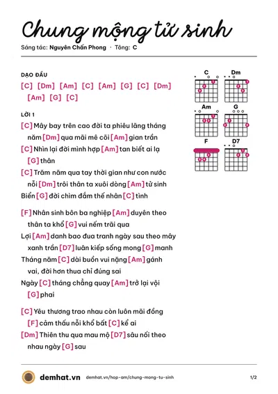 Hợp âm Chung mộng tử sinh (Thích Nhuận Thanh) – bản nhạc PDF trang 1, tông C