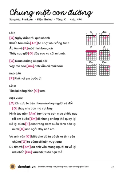 Hợp âm Chung một con đường (Phú Luân) – bản nhạc PDF trang 1, tông C