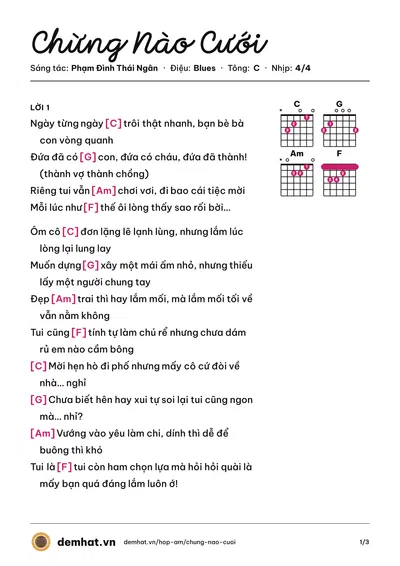 Hợp âm Chừng Nào Cưới (Phạm Đình Thái Ngân) – bản nhạc PDF trang 1, tông C