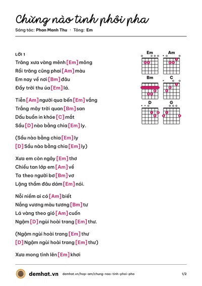 Hợp âm Chừng nào tình phôi pha (Nguyễn Quang) – bản nhạc PDF trang 1, tông Em