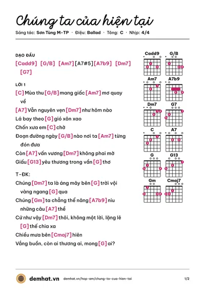 Hợp âm Chúng ta của hiện tại (Sơn Tùng M-TP) – bản nhạc PDF trang 1, tông C