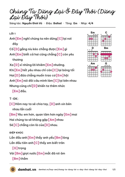 Hợp âm Chúng Ta Dừng Lại Ở Đây Thôi (Dừng Lại Đây Thôi) (Nguyễn Đình Vũ) – bản nhạc PDF trang 1, tông Em
