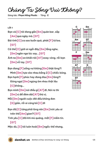 Hợp âm Chúng Ta Sống Vui Không? (Phạm Hồng Phước) – bản nhạc PDF trang 1, tông C
