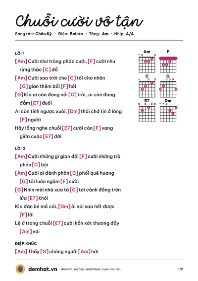 Hợp âm Chuỗi cười vô tận (Châu Kỳ) – bản nhạc PDF trang 1, tông Am