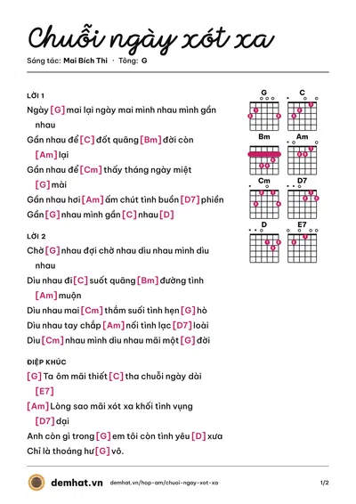 Hợp âm Chuỗi ngày xót xa (Mai Bích Thi) – bản nhạc PDF trang 1, tông G