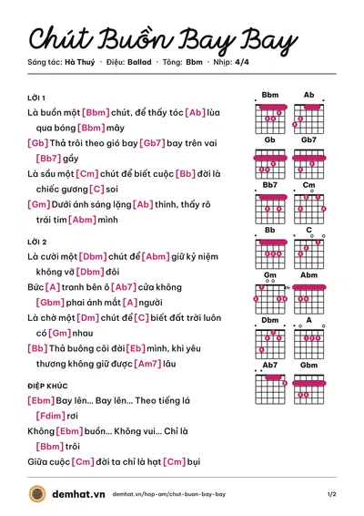 Hợp âm Chút Buồn Bay Bay (Hà Thuý) – bản nhạc PDF trang 1, tông Bbm