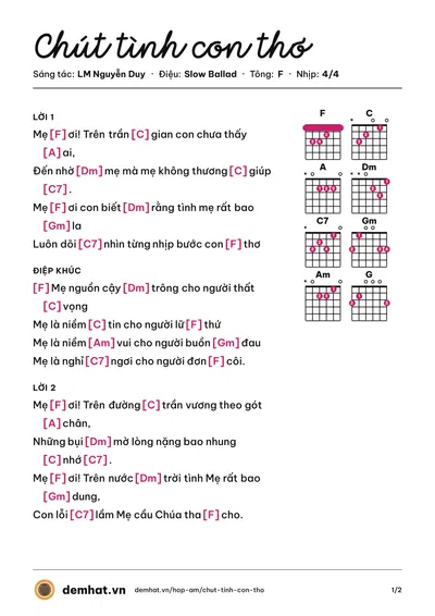 Hợp âm Chút tình con thơ (Lm. JB. Nguyễn Sang) – bản nhạc PDF trang 1, tông F