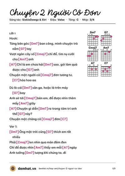 Hợp âm Chuyện 2 Người Cô Đơn (SixkieDawgz) – bản nhạc PDF trang 1, tông C