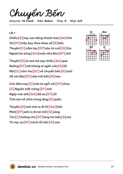 Hợp âm Chuyển Bến (Khánh Ly) – bản nhạc PDF trang 1, tông G