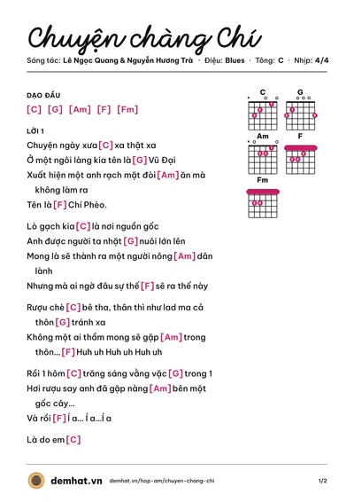 Hợp âm Chuyện chàng Chí (Lê Ngọc Quang) – bản nhạc PDF trang 1, tông C