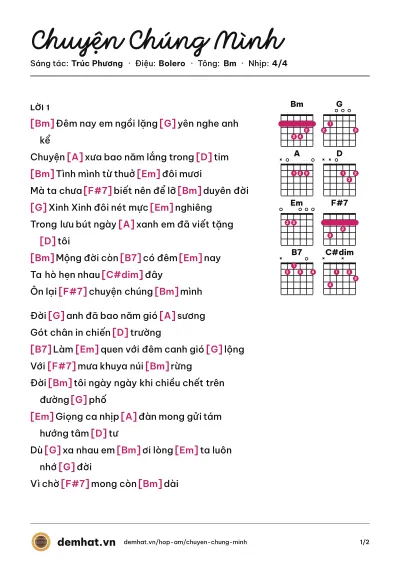 Hợp âm Chuyện Chúng Mình (Như Quỳnh) – bản nhạc PDF trang 1, tông Bm