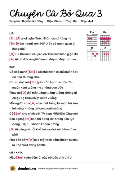Hợp âm Chuyện Cũ Bỏ Qua 3 (Trúc Nhân) – bản nhạc PDF trang 1, tông Bm