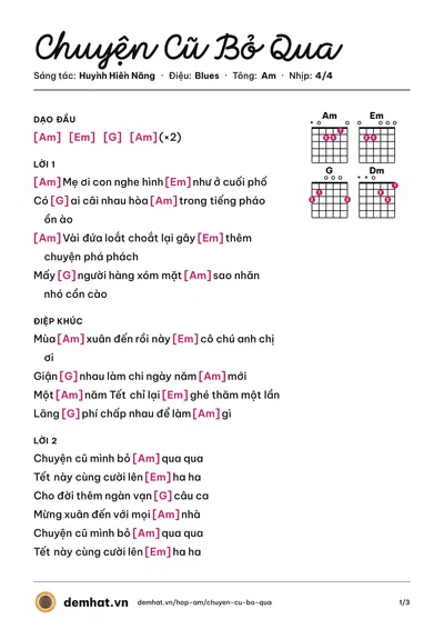 Hợp âm Chuyện Cũ Bỏ Qua (Bích Phương) – bản nhạc PDF trang 1, tông Am