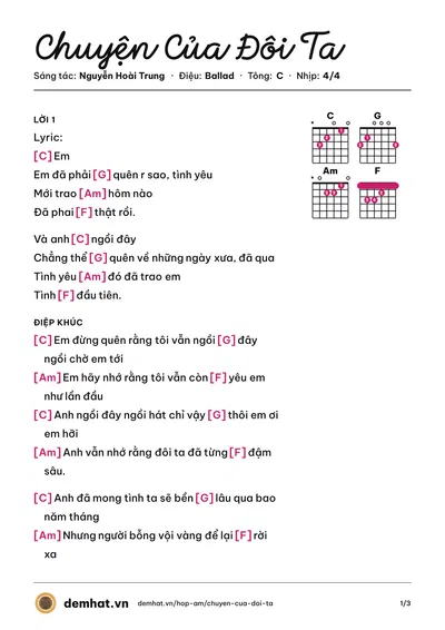 Hợp âm Chuyện Của Đôi Ta (Nguyễn Hoài Trung) – bản nhạc PDF trang 1, tông C