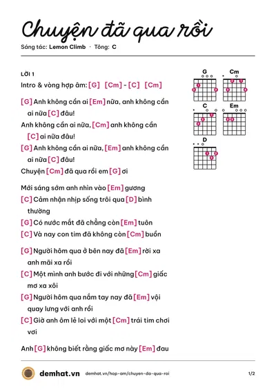 Hợp âm Chuyện đã qua rồi (Mai Quang Vũ) – bản nhạc PDF trang 1, tông C