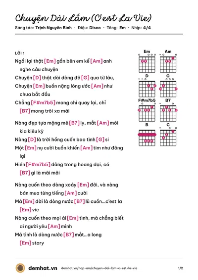 Hợp âm Chuyện Dài Lắm (C'est La Vie) (Phạm Mai Anh (The Voice 2012)) – bản nhạc PDF trang 1, tông Em