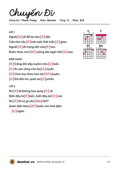 Hợp âm Chuyến Đi (Hồng Tước) – bản nhạc PDF trang 1, tông C
