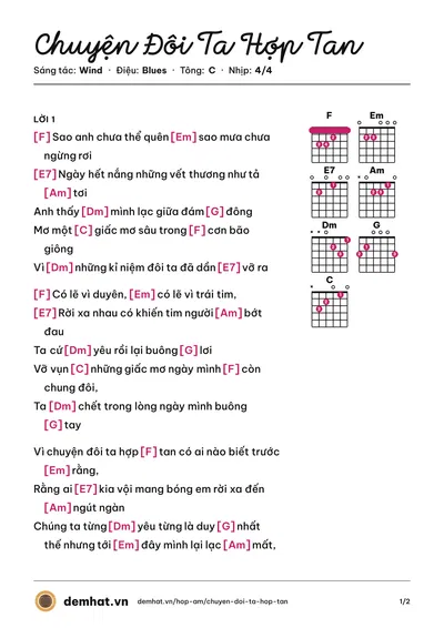 Hợp âm Chuyện Đôi Ta Hợp Tan (Wind) – bản nhạc PDF trang 1, tông C