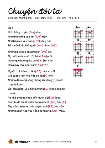 Hợp âm Chuyện đôi ta (Trang Mỹ Dung) – bản nhạc PDF trang 1, tông Am