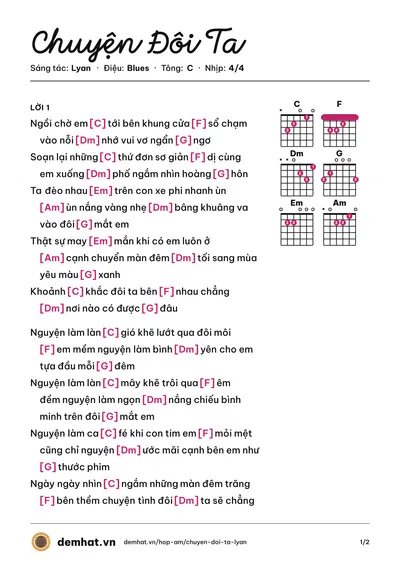 Hợp âm Chuyện Đôi Ta (Lyan) – bản nhạc PDF trang 1, tông C