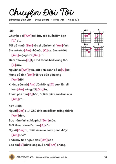 Hợp âm Chuyện Đời Tôi (Lưu Bảo Huy) – bản nhạc PDF trang 1, tông Am