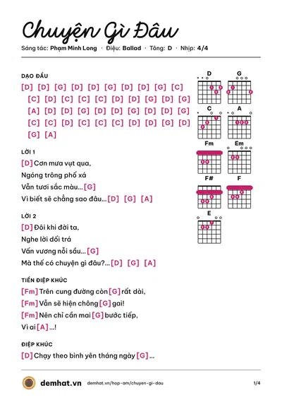 Hợp âm Chuyện Gì Đâu (EzPain) – bản nhạc PDF trang 1, tông D