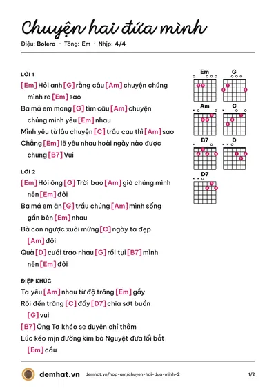 Hợp âm Chuyện hai đứa mình – bản nhạc PDF trang 1, tông Em